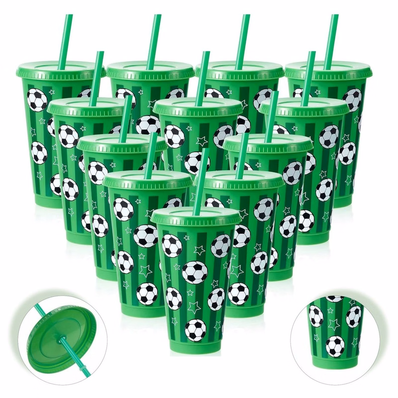 24oz Soccer Cup Theme Plastic Tumbler with Lid And Straw