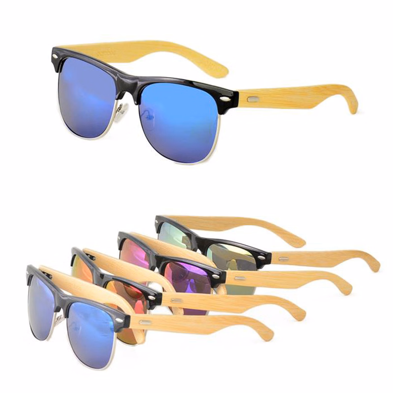 The Club - Unisex Bamboo Sunglasses with Color Mirror Lens