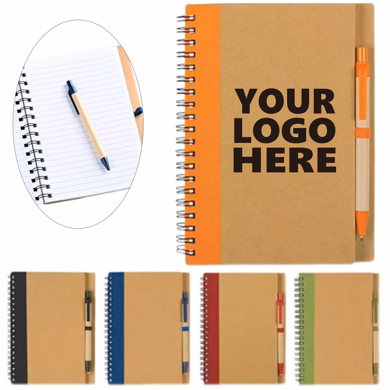 Kraft Paper Cover Notebook with Attached Pen