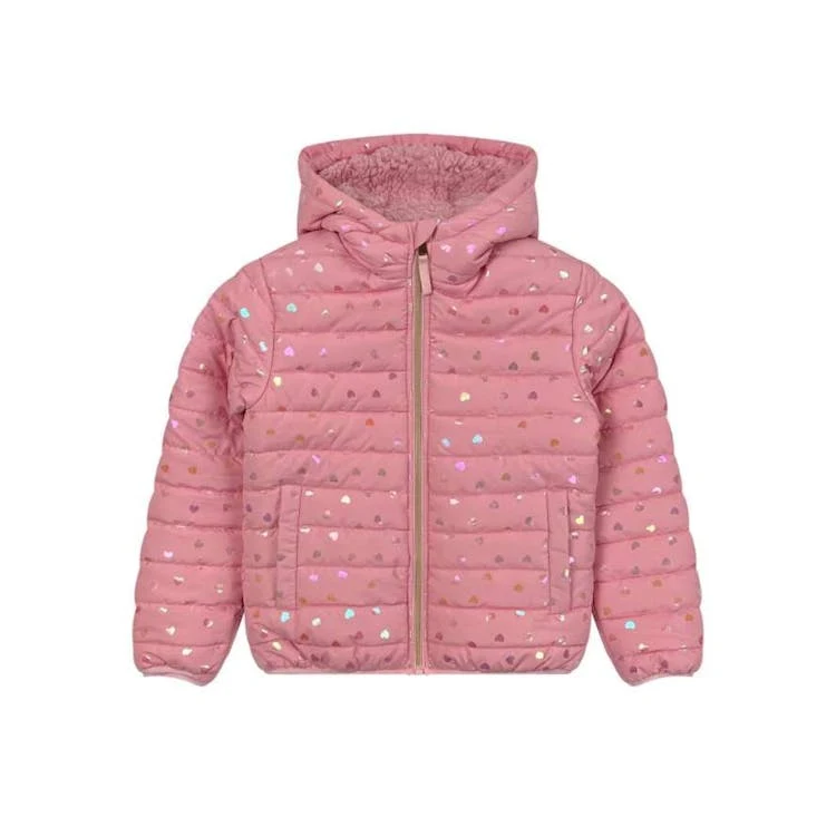 Girls' Sherpa-Lined Heart Print Jacket Pink 4-6X 1
