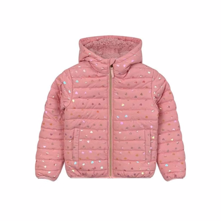 Girls' Sherpa-Lined Heart Print Jacket Pink 4-6X