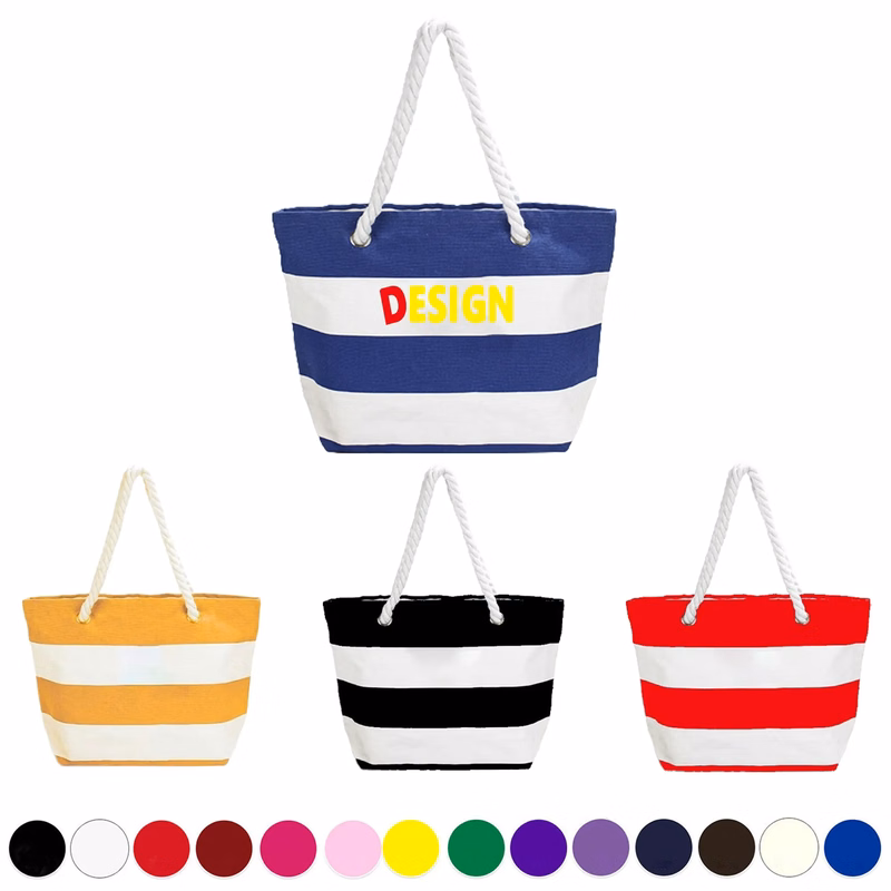 MOQ 50PCS Striped Canvas Tote w/Rope Handle