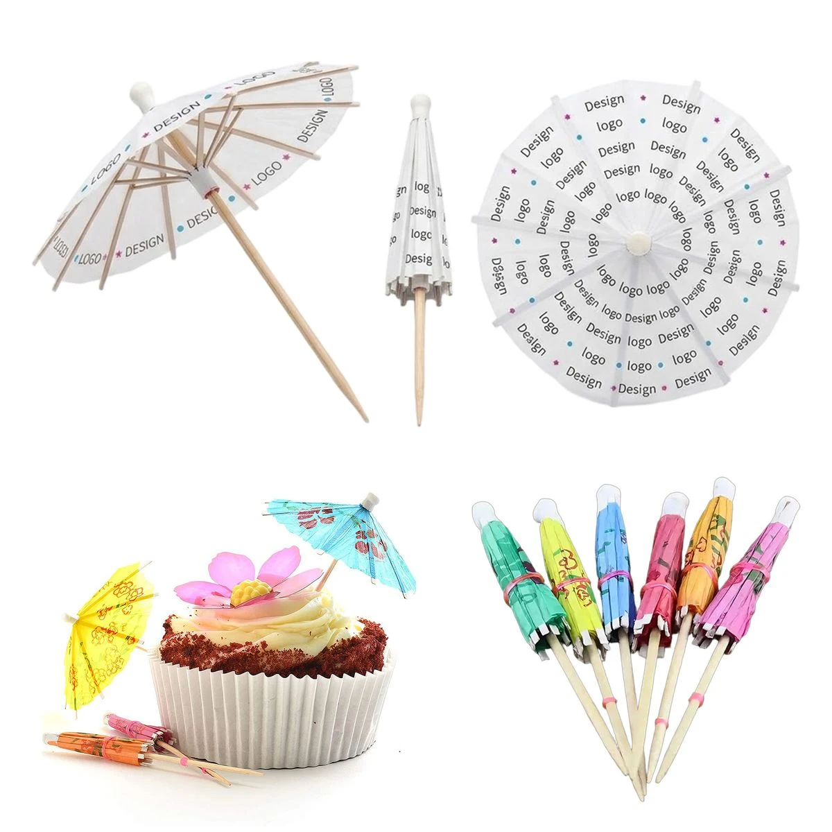 MOQ250 Mini Bamboo Paper Parasol Cocktail Food Pick 1