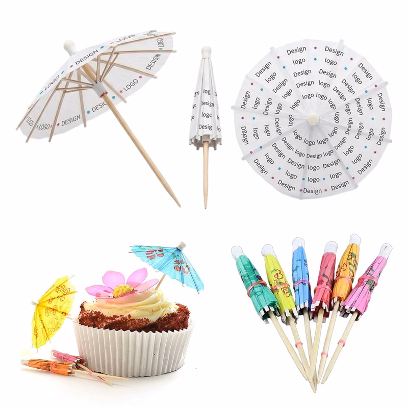 MOQ250 Mini Bamboo Paper Parasol Cocktail Food Pick