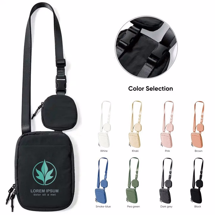 Nylon Crossbody Bag with Small Pouch Sling Bag with Adjustable Strap for Women Men