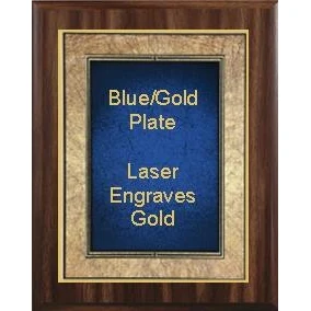 9" x 12" Classic Walnut Finish Plaque with a Gold Border Blue Art Plaque Plate 1