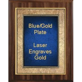 9" x 12" Classic Walnut Finish Plaque with a Gold Border Blue Art Plaque Plate