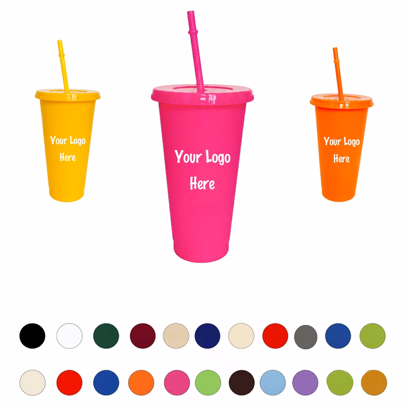 24 oz Large Capacity PP Cup with Colorful Straw