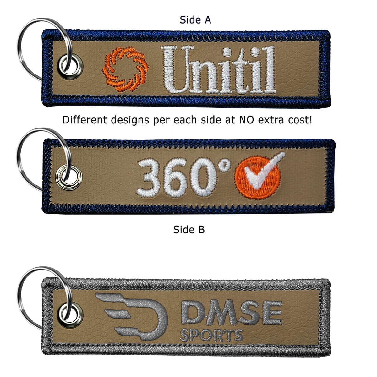 1" x 4" Two Sided Embroidered Medium Size Faux Leather Key Ring 1