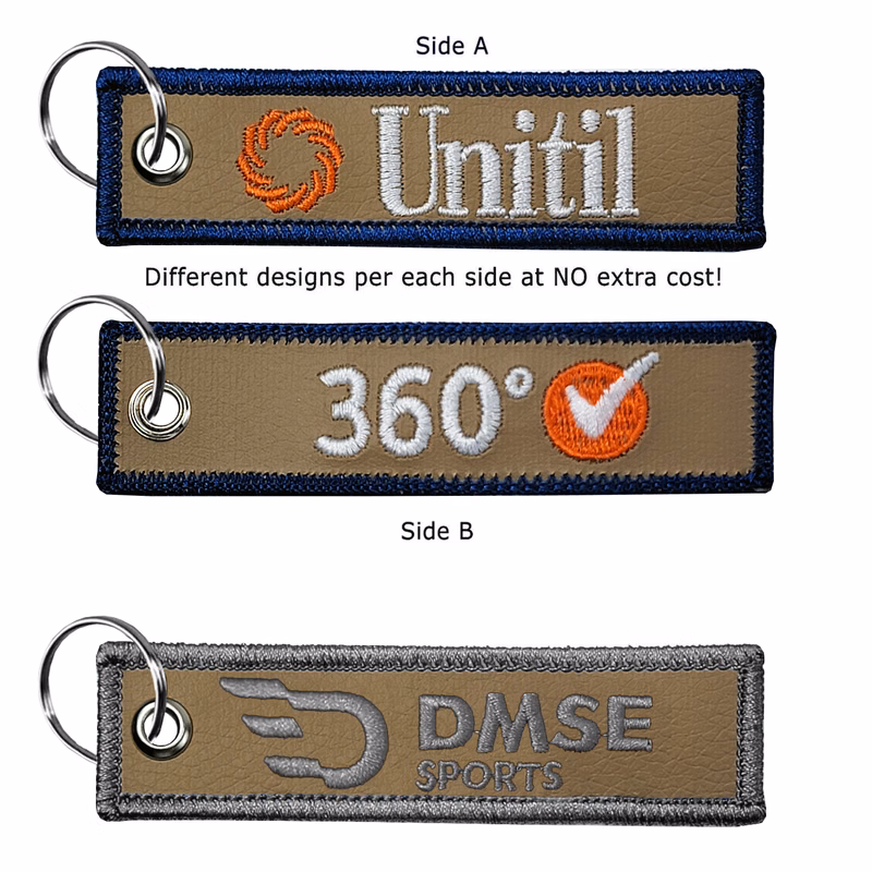 1" x 4" Two Sided Embroidered Medium Size Faux Leather Key Ring