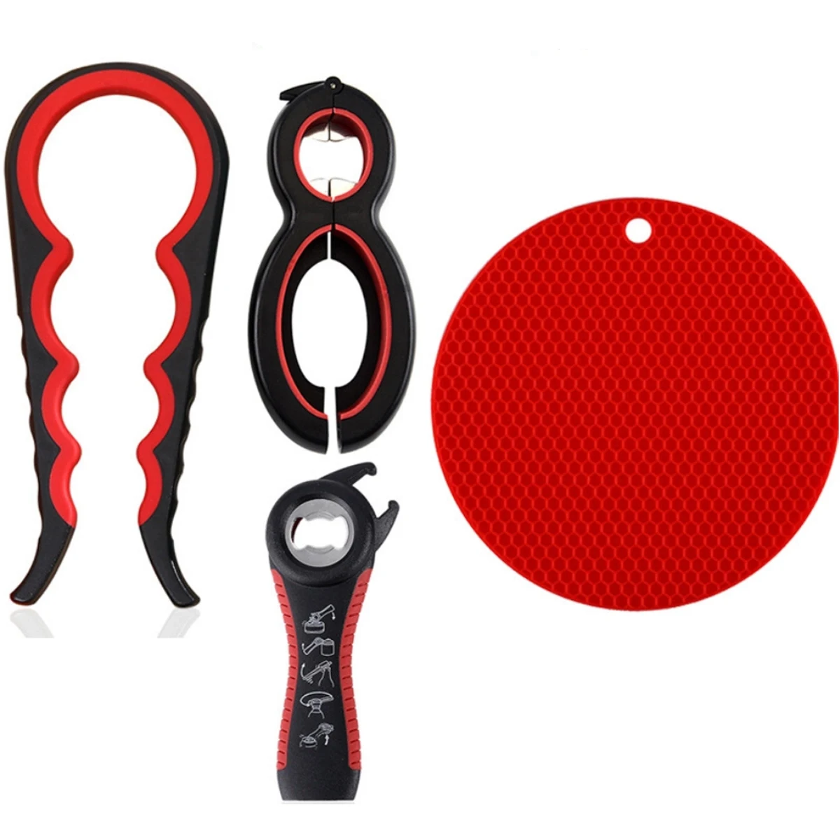 Pad Rubber Can Lid Multifunction Jar Bottle Opener 4Pcs 1