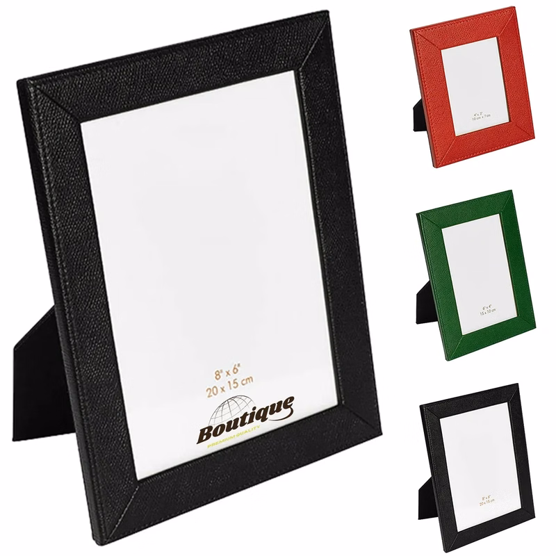Leather Picture Photo Frame Leather Border Fabric Easel