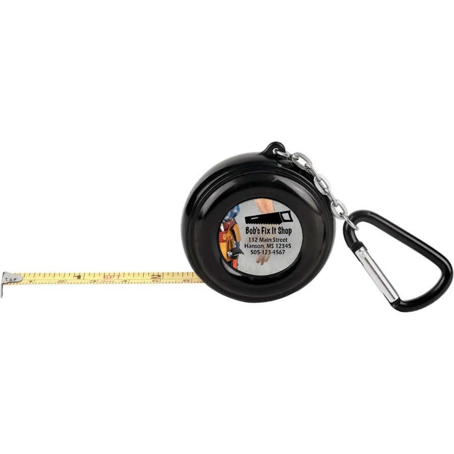 1" Black 6-Foot Pocket Tape Measure with Carabiner, 2-sided 1