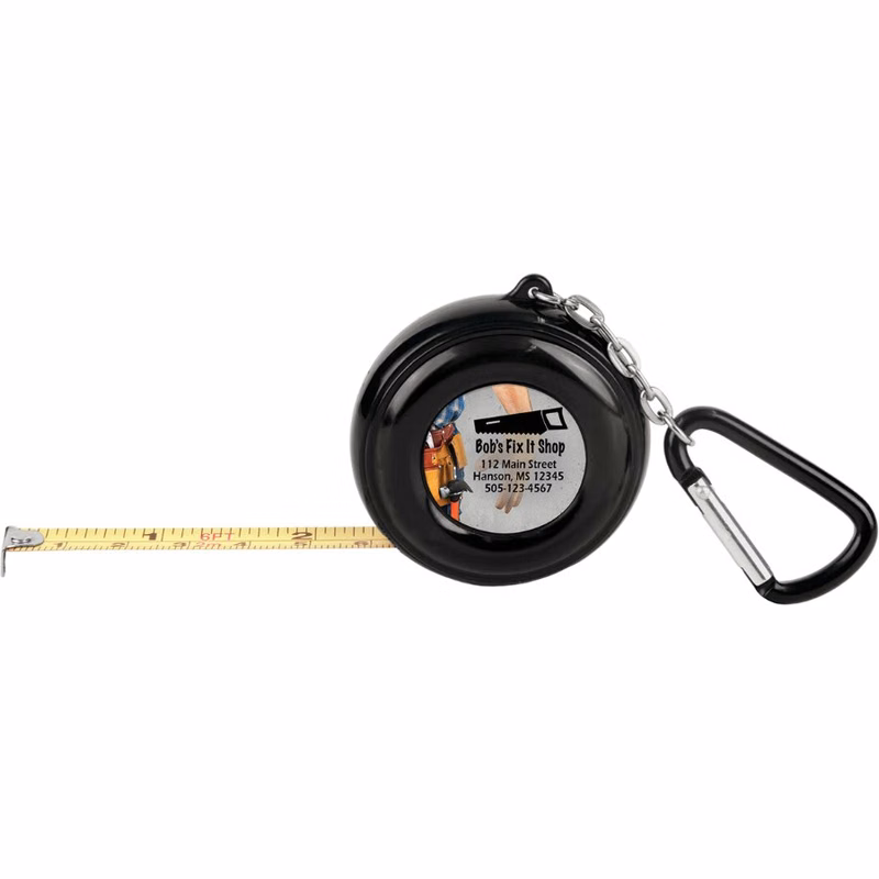 1" Black 6-Foot Pocket Tape Measure with Carabiner, 2-sided