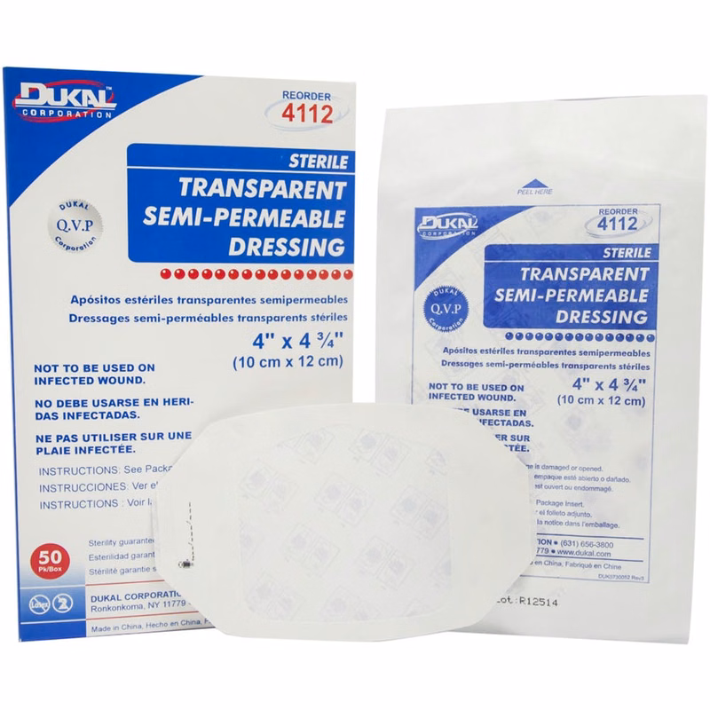 Transparent Semi-Permeable Sterile Dressings - 50 Pack 4" x 4.75"