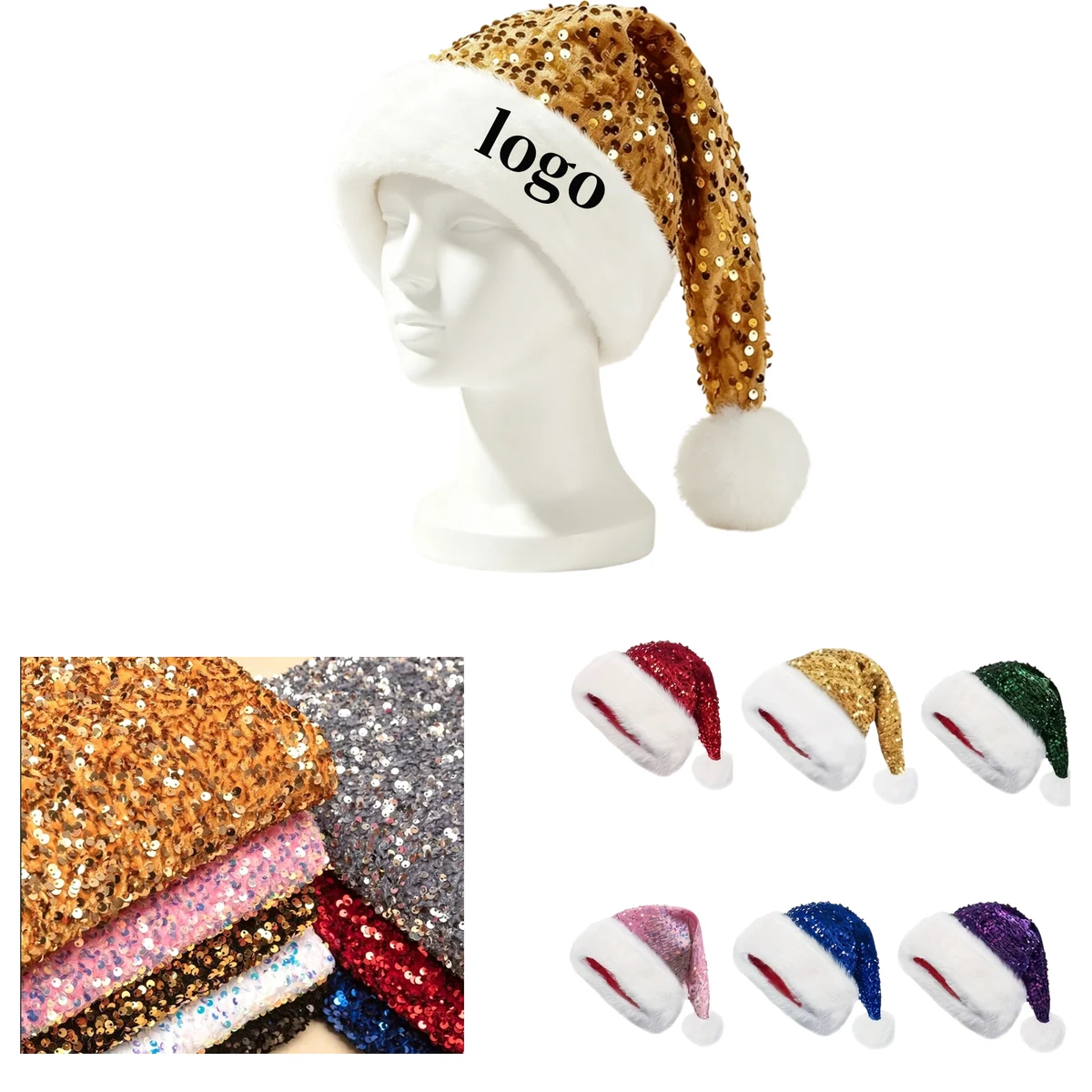 Festive Plush Trim Sequin Santa Hat 1