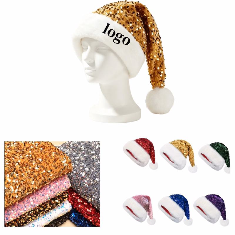 Festive Plush Trim Sequin Santa Hat