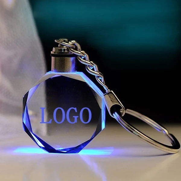 Octagon Shape LED Light Crystal Keychain 1