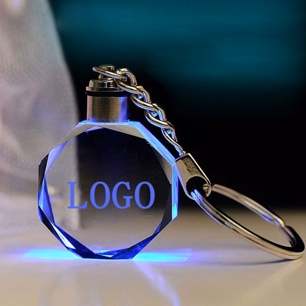 Octagon Shape LED Light Crystal Keychain