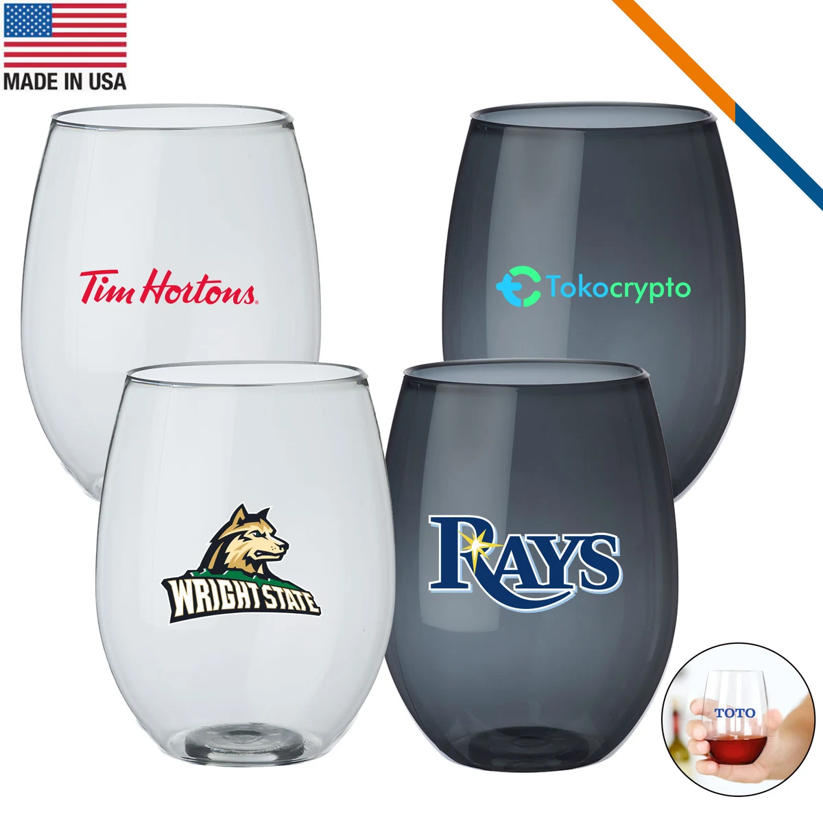 Thad Recycled Plastic Stemless Wineglass - 16 OZ. 1