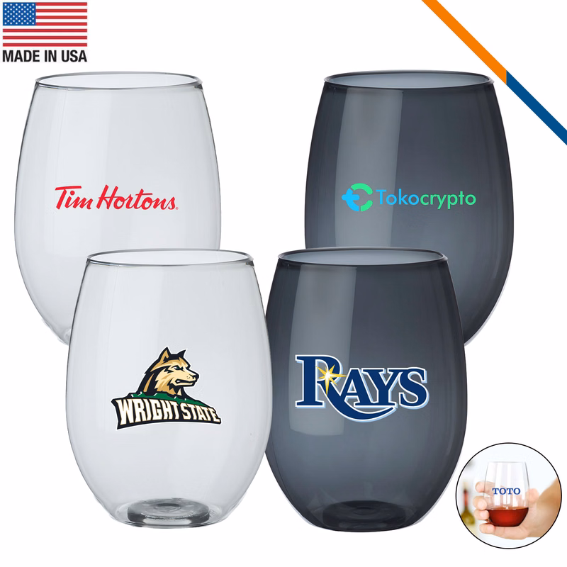 Thad Recycled Plastic Stemless Wineglass - 16 OZ.