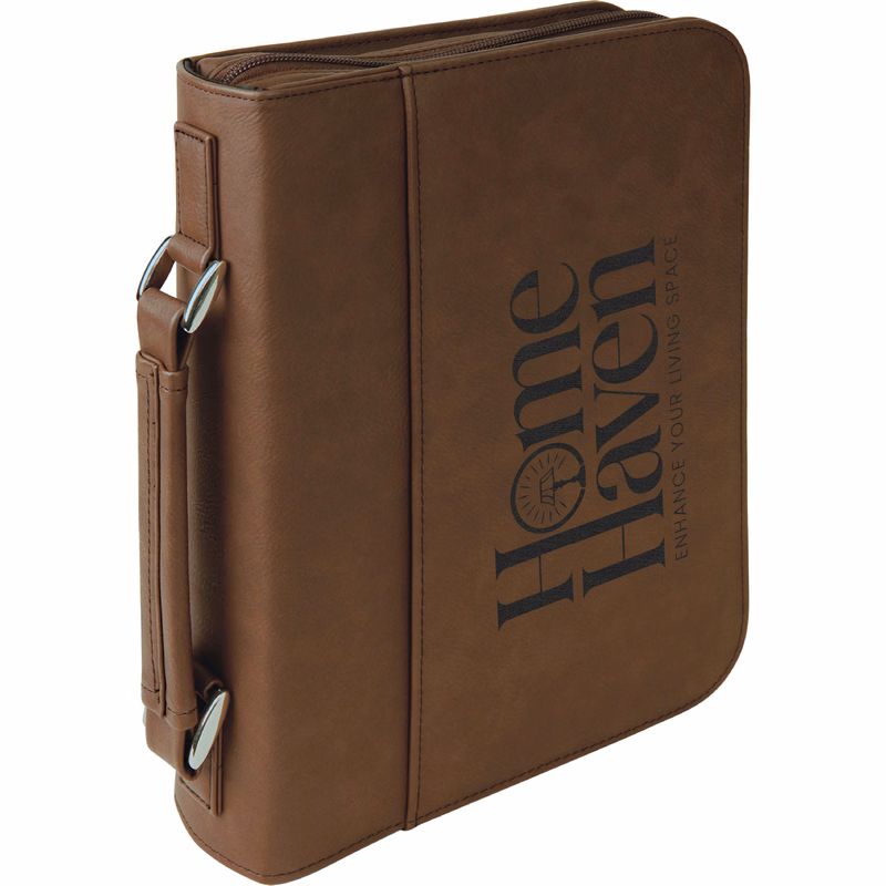 7" x 10" Dark Brown Leatherette Book/Bible Cover with Handle & Zipper
