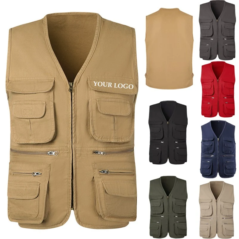 Men's Multi Pockets 100% Cotton Cargoes Fisherman Vest 1
