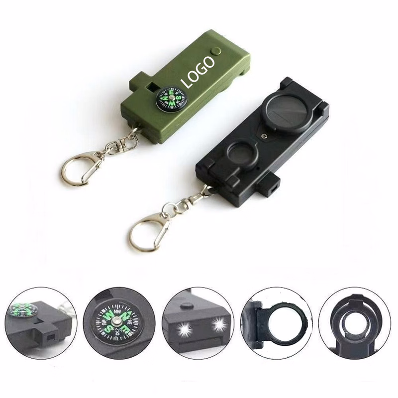 5 in 1 Outdoor Multifunctional Whistle Compass Magnifying Glass led