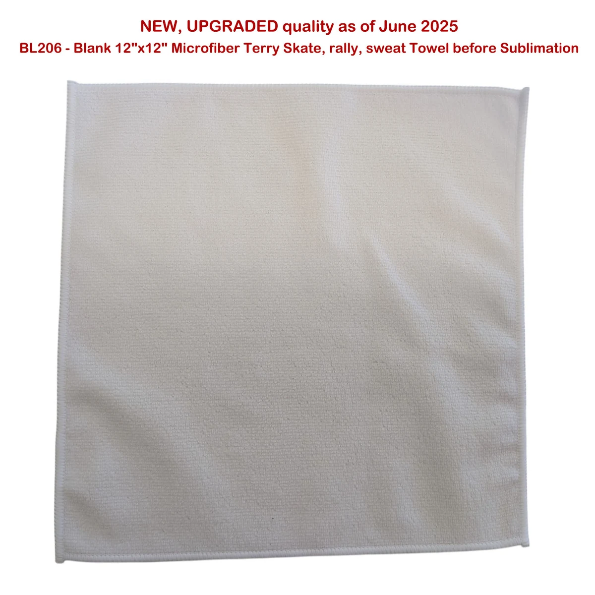 White Microfiber Dri-Lite Terry Skate, Fan, Refresher, Rally Towel, 12x12, Blank Only 1
