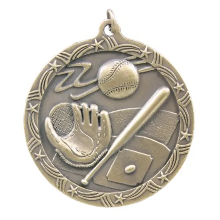2 1/2" Antique Finish Shooting Star Medal-Baseball/Softball 1