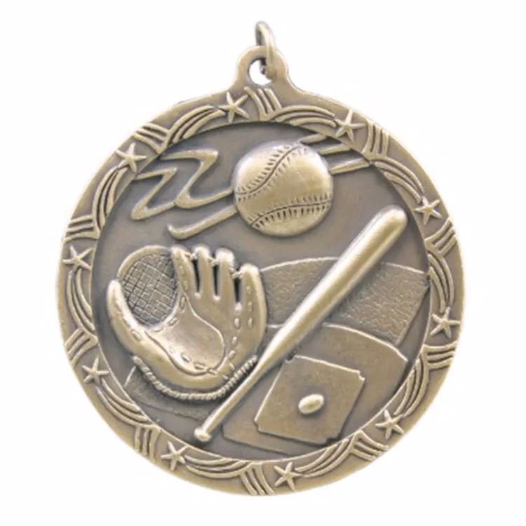 2 1/2" Antique Finish Shooting Star Medal-Baseball/Softball