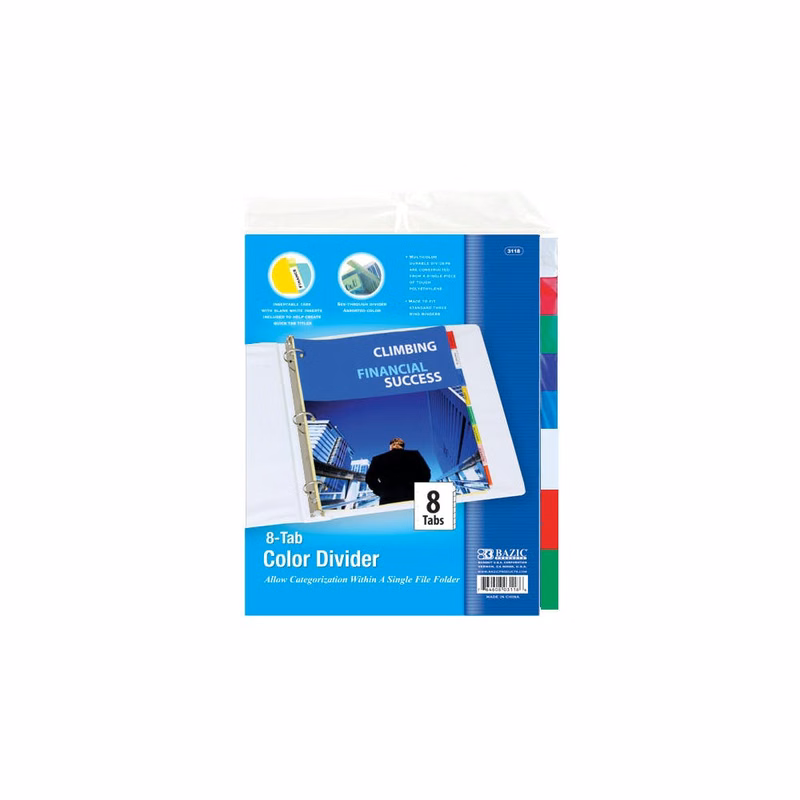 Binder Index Dividers - 8 Count 3 Ring Reinforced