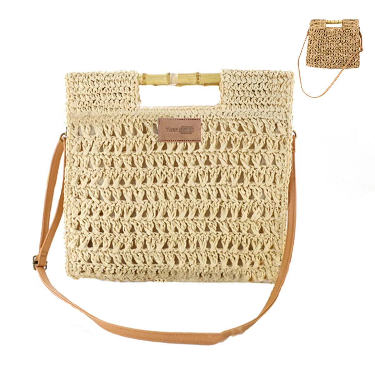 Jute Straw Beach Bamboo Top Handle Handbag Crossbody Purse 1
