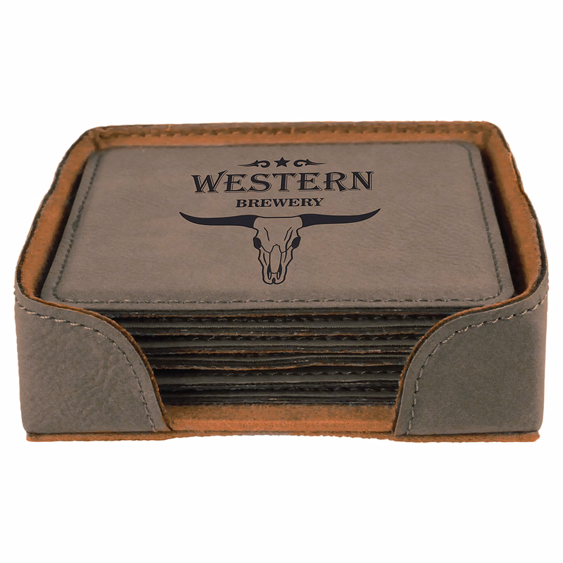 Gray Leatherette Square 6-Coaster Set