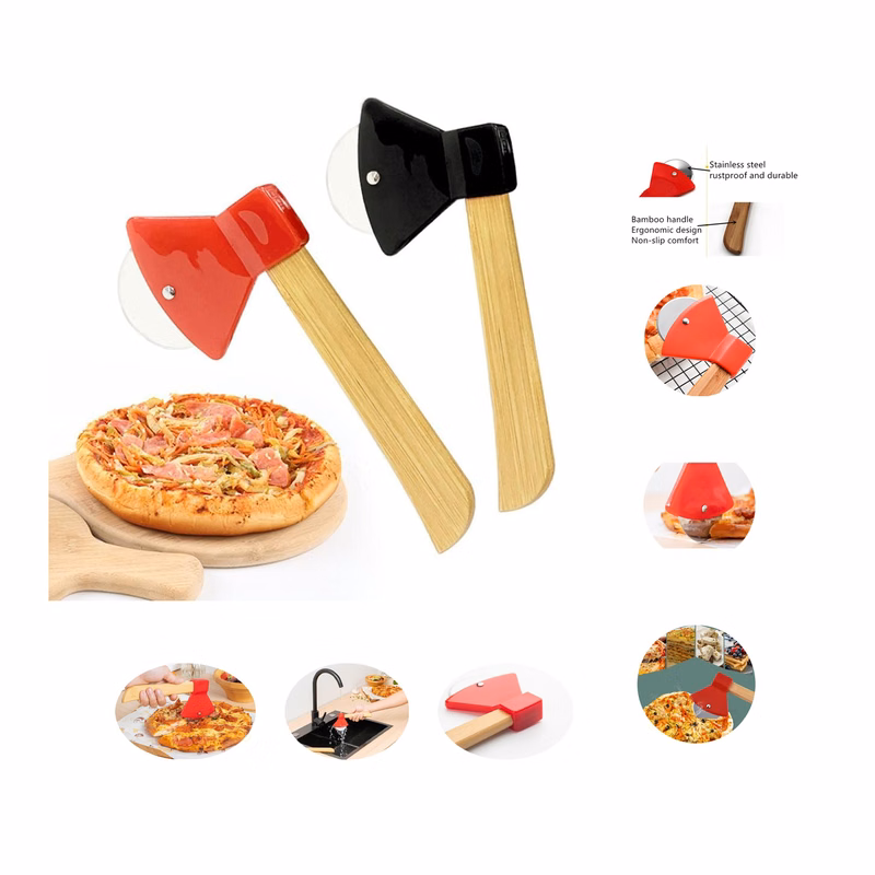 Axe-Type Pizza Cutters With Bamboo Handles