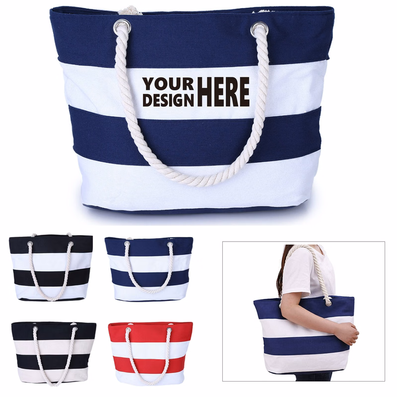 Canvas Tote Bag with Striped Pattern