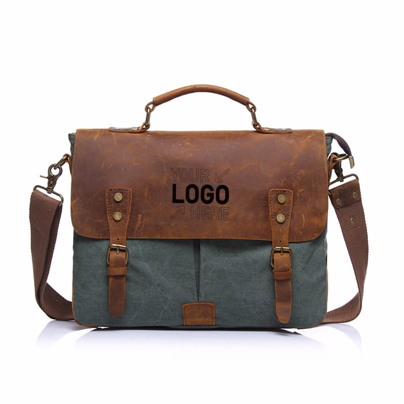 Genuine Leather Canvas Vintage Shoulder Bag