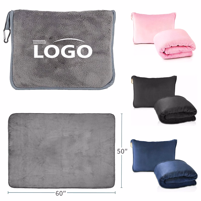 60" x 50" Plush Travel Blanket/Pillow