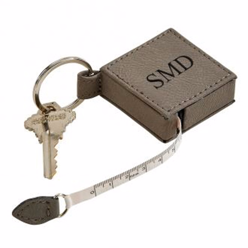 leatherette sq 5" tape measure key chain.