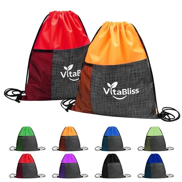 Custom Polyester Drawstring Backpack with Mesh Pocket — Durable Event Giveaway Bag 1
