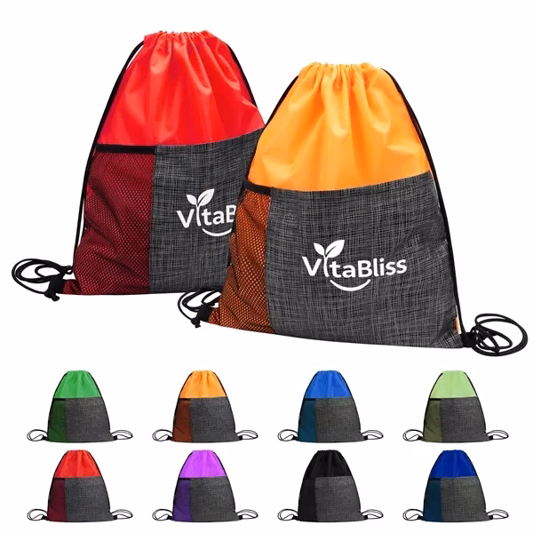Custom Polyester Drawstring Backpack with Mesh Pocket — Durable Event Giveaway Bag