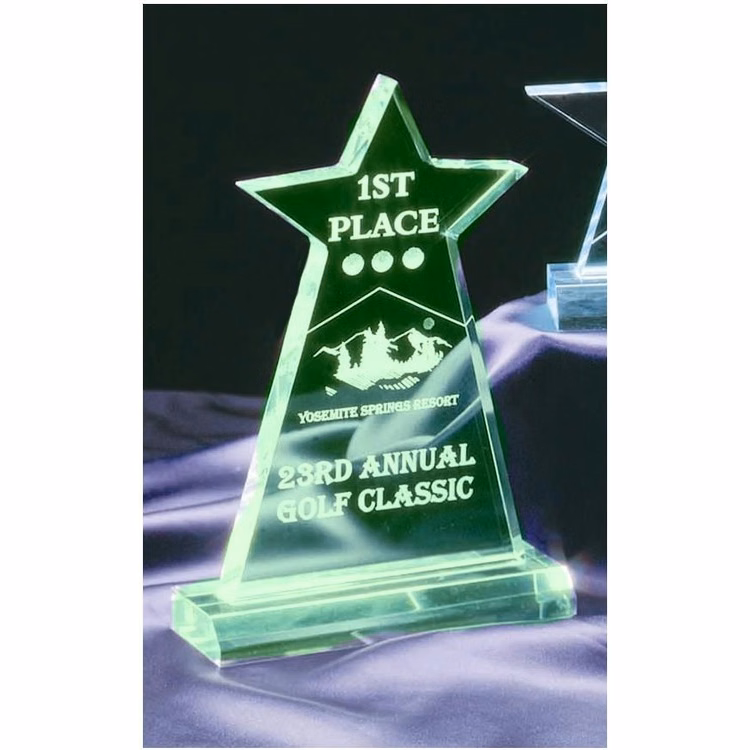 4 3/4" x 8" Jade Star Obelisk Acrylic Award with Base