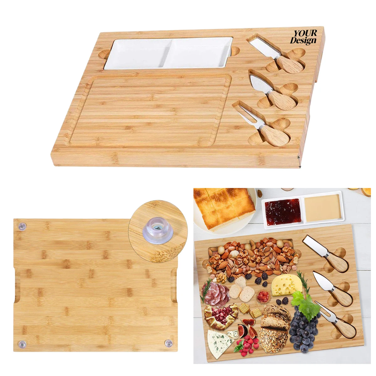 Bamboo Cheese Board & Knife Set 1