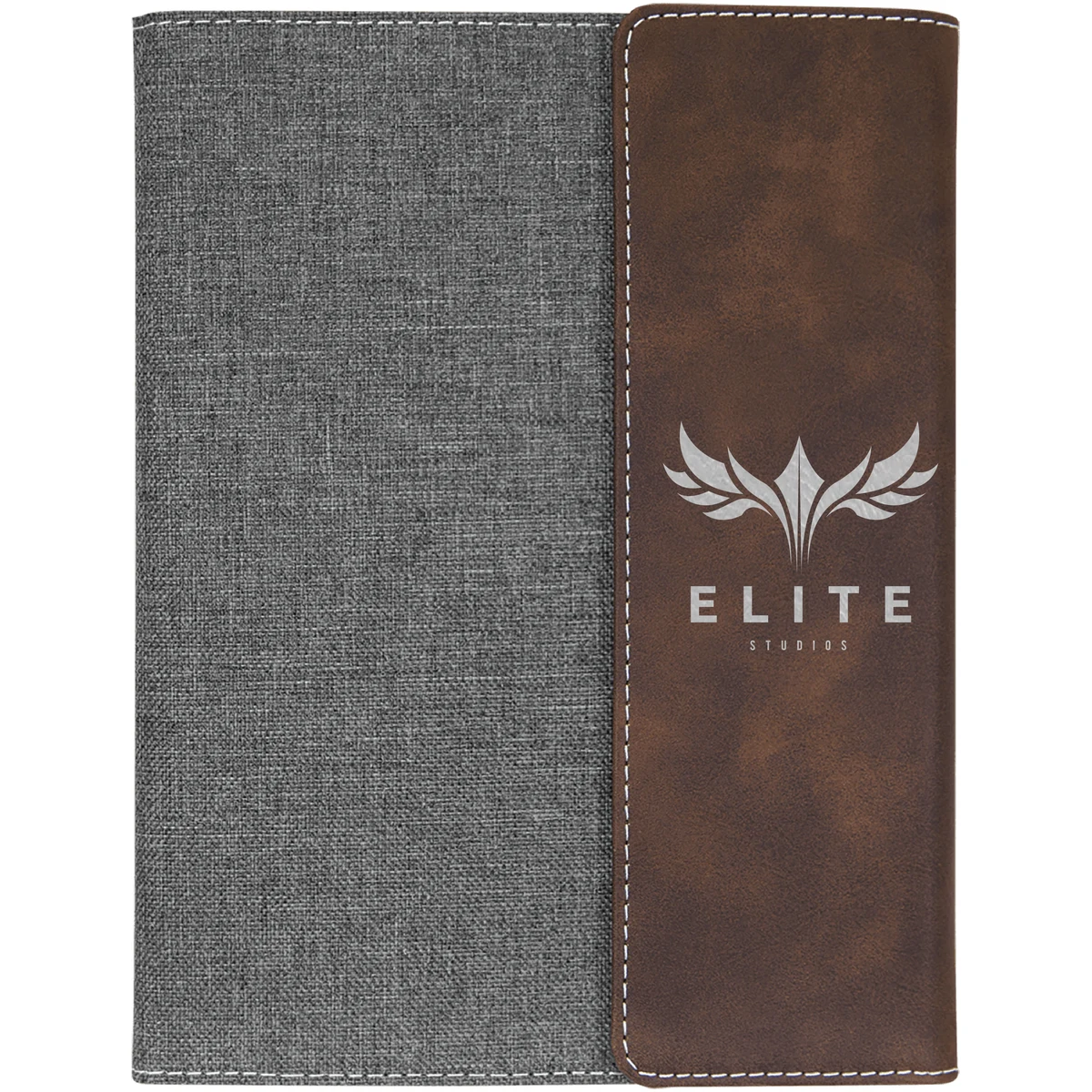 7" x 9" Rustic & Silver Leatherette & Gray Canvas Portfolio 1
