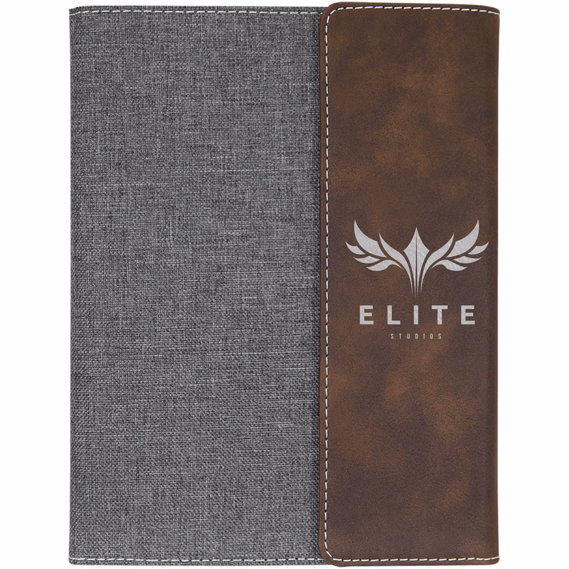 7" x 9" Rustic & Silver Leatherette & Gray Canvas Portfolio