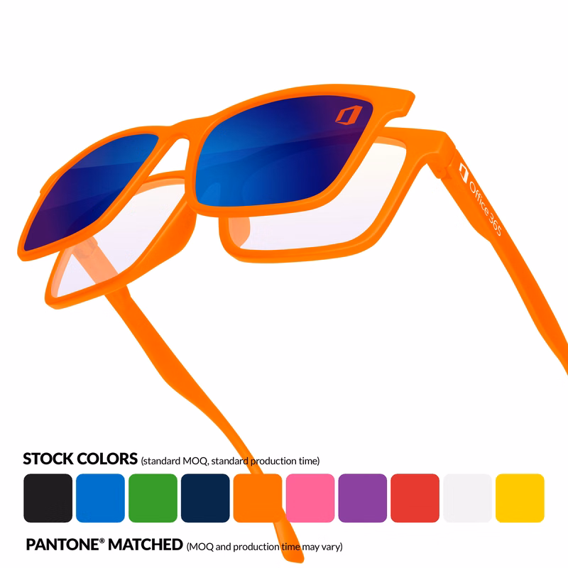 Blue Light Blocking Duo Frame w/ Snap Mirrored Lens & 1-Color Imprint (Lens+Temple)
