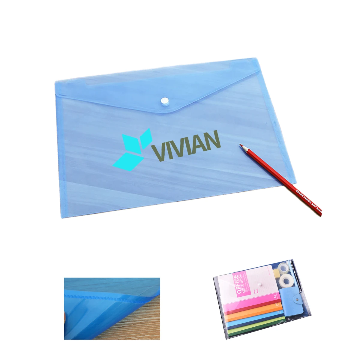 A4 Transparent Office File Folder with Button Closure 1