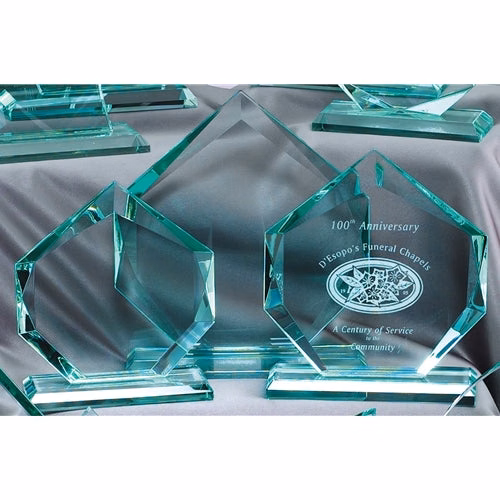 Jade Glass Hexagon Award With Base