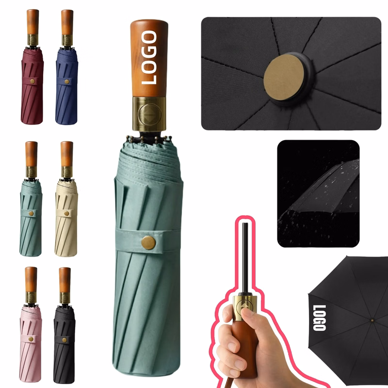 16 - Rib Wooden - Handle Auto Open All - Weather Umbrella