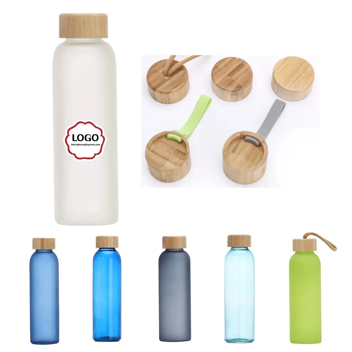 17oz Glasses Water Bottle with Bamboo Lid 1